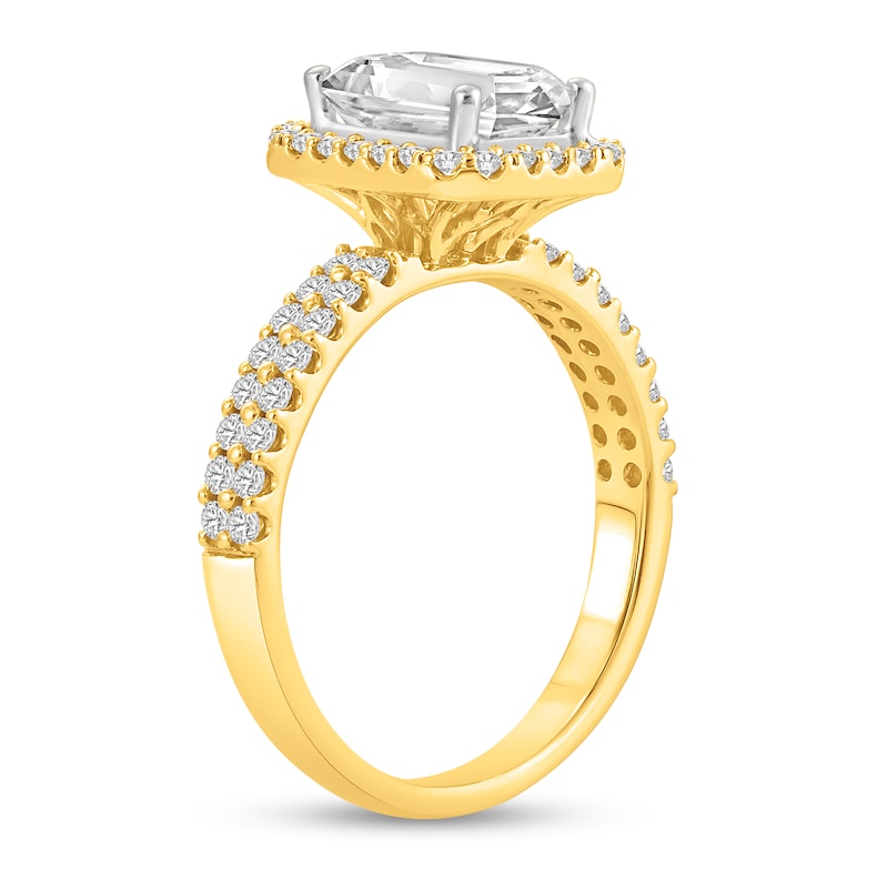 2 CT. T.W. Emerald Certified Lab-Created Diamond Frame Engagement Ring in 14K Gold (F/VS2)