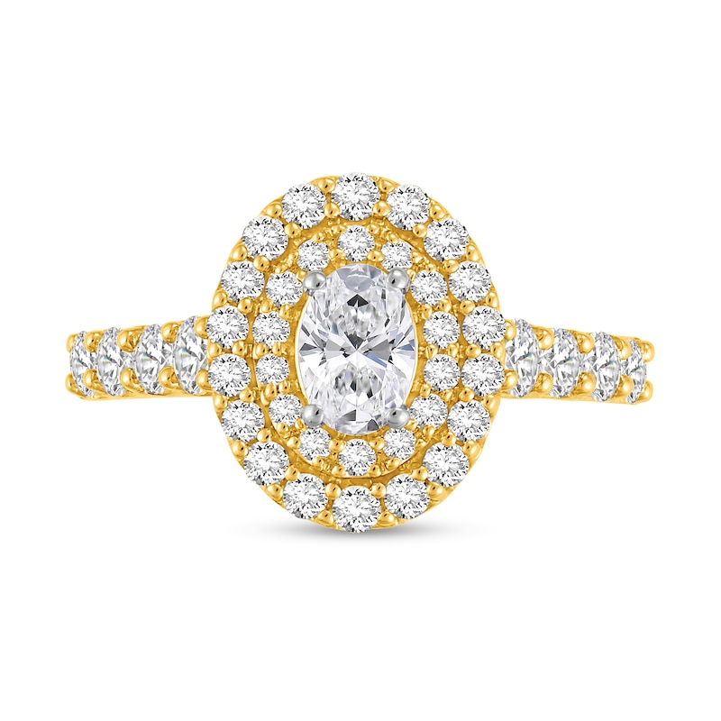 1-1/2 CT. T.W. Oval Certified Lab-Created Diamond Double Frame Engagement Ring in 14K Gold (F/VS2)