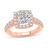 Thumbnail Image 0 of 2-1/2 CT. T.W. Princess Certified Lab-Created Diamond Cushion Frame Engagement Ring in 14K Rose Gold (F/VS2)