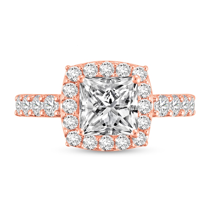 Main Image 3 of 2-1/2 CT. T.W. Princess Certified Lab-Grown Diamond Cushion Frame Engagement Ring in 14K Rose Gold (F/VS2)