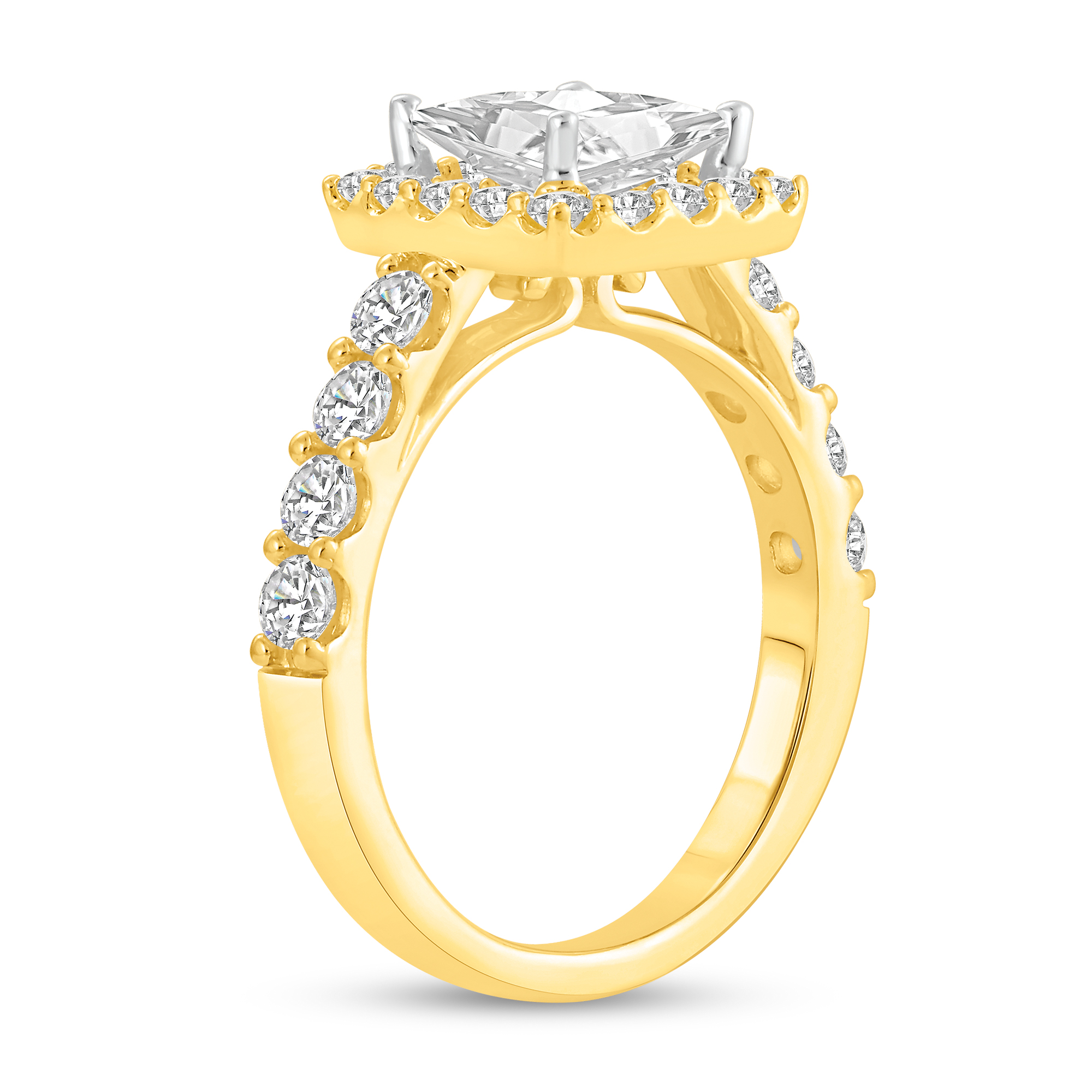 Main Image 2 of 2-1/2 CT. T.W. Princess Certified Lab-Grown Diamond Cushion Frame Engagement Ring in 14K Gold (F/VS2)