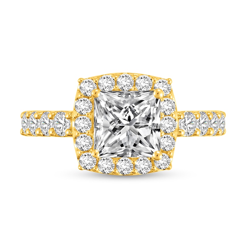 Main Image 3 of 2-1/2 CT. T.W. Princess Certified Lab-Grown Diamond Cushion Frame Engagement Ring in 14K Gold (F/VS2)