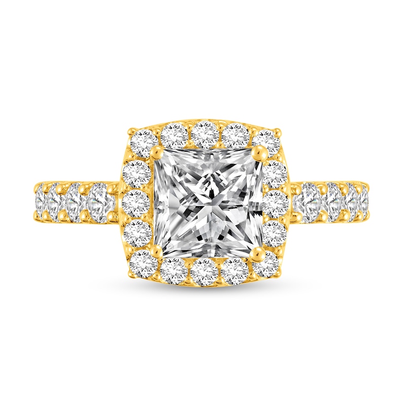 2-1/2 CT. T.W. Princess Certified Lab-Created Diamond Cushion Frame Engagement Ring in 14K Gold (F/VS2)