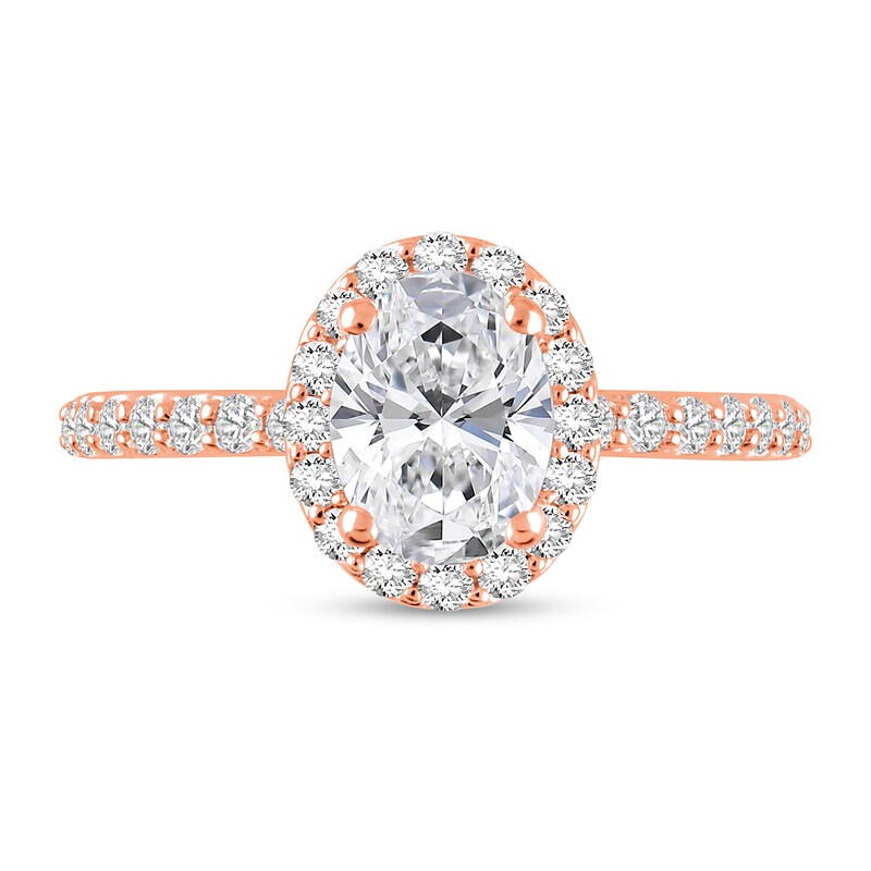 Main Image 3 of 1-1/2 CT. T.W. Oval Certified Lab-Grown Diamond Frame Engagement Ring in 14K Rose Gold (F/VS2)