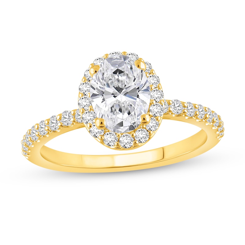 Main Image 1 of 1-1/2 CT. T.W. Oval Certified Lab-Grown Diamond Frame Engagement Ring in 14K Gold (F/VS2)
