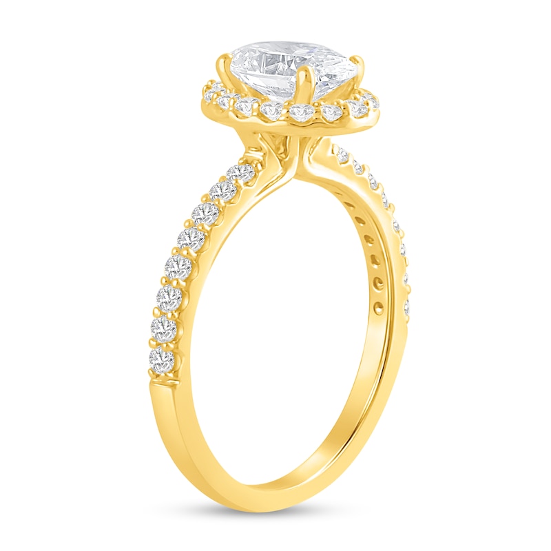 Main Image 2 of 1-1/2 CT. T.W. Oval Certified Lab-Grown Diamond Frame Engagement Ring in 14K Gold (F/VS2)