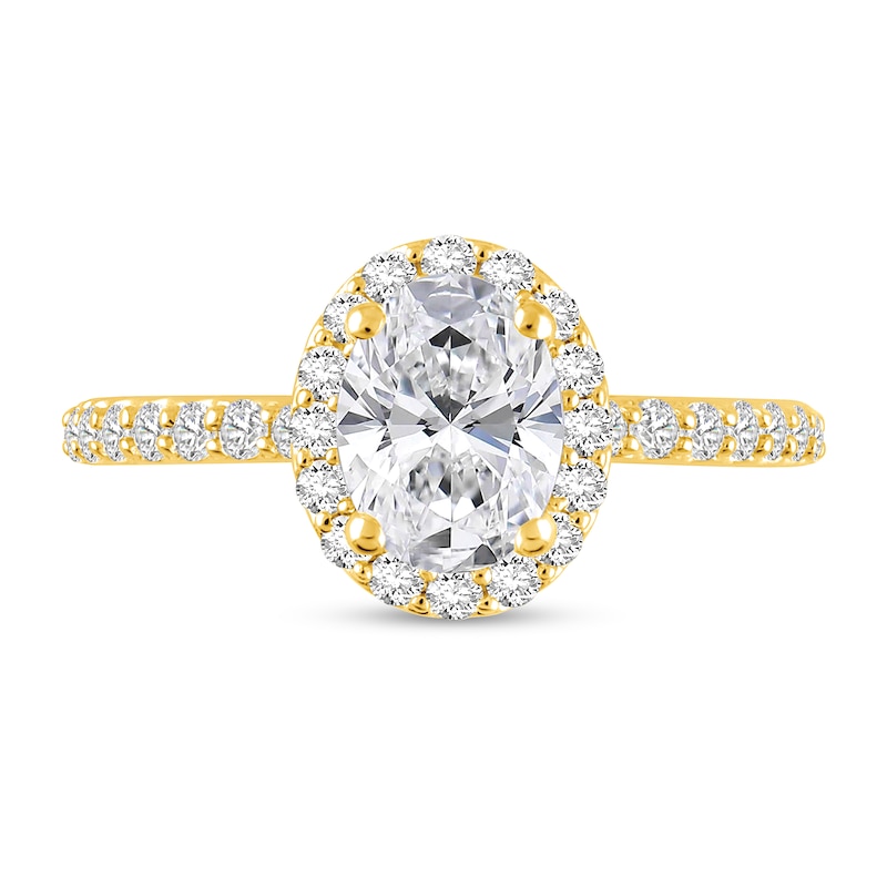 Main Image 3 of 1-1/2 CT. T.W. Oval Certified Lab-Grown Diamond Frame Engagement Ring in 14K Gold (F/VS2)