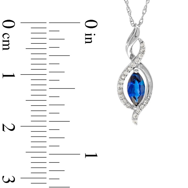 Main Image 4 of Marquise Blue Sapphire and 1/20 CT. T.W. Diamond Infinity Flame Pendant in 10K White Gold