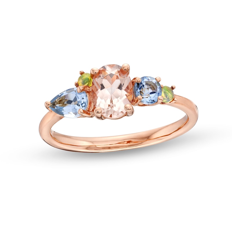 Main Image 1 of Oval Morganite, Aquamarine and Opal Cluster Ring in 10K Rose Gold