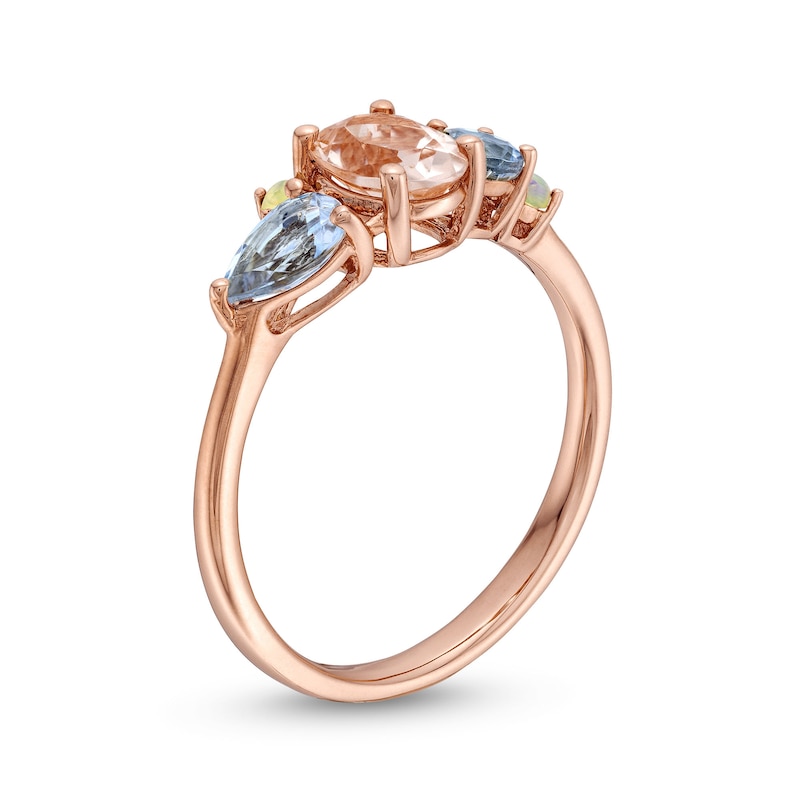 Main Image 3 of Oval Morganite, Aquamarine and Opal Cluster Ring in 10K Rose Gold