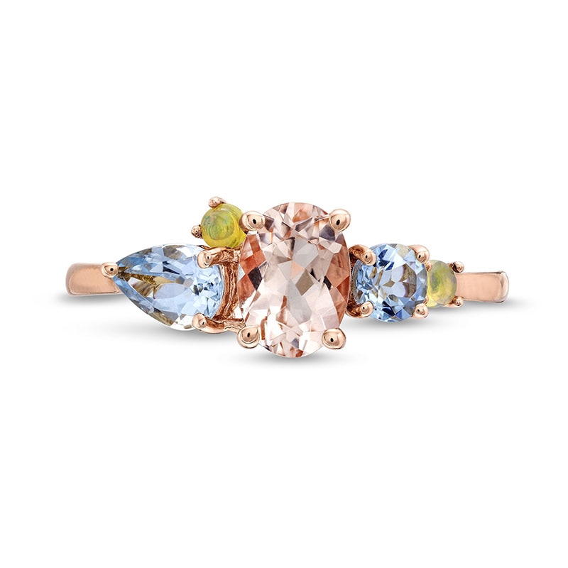 Main Image 4 of Oval Morganite, Aquamarine and Opal Cluster Ring in 10K Rose Gold