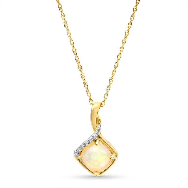 Cushion-Cut Opal and Diamond Accent Twist Kite Pendant in 10K Gold