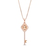 Thumbnail Image 1 of Oval Morganite and White Lab-Created Sapphire Scroll-Top Key Pendant in Sterling Silver with 14K Rose Gold Plate