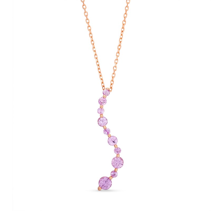 Main Image 1 of Journey Pink Lab-Created Sapphire Curved Pendant in Sterling Silver with 14K Rose Gold Plate