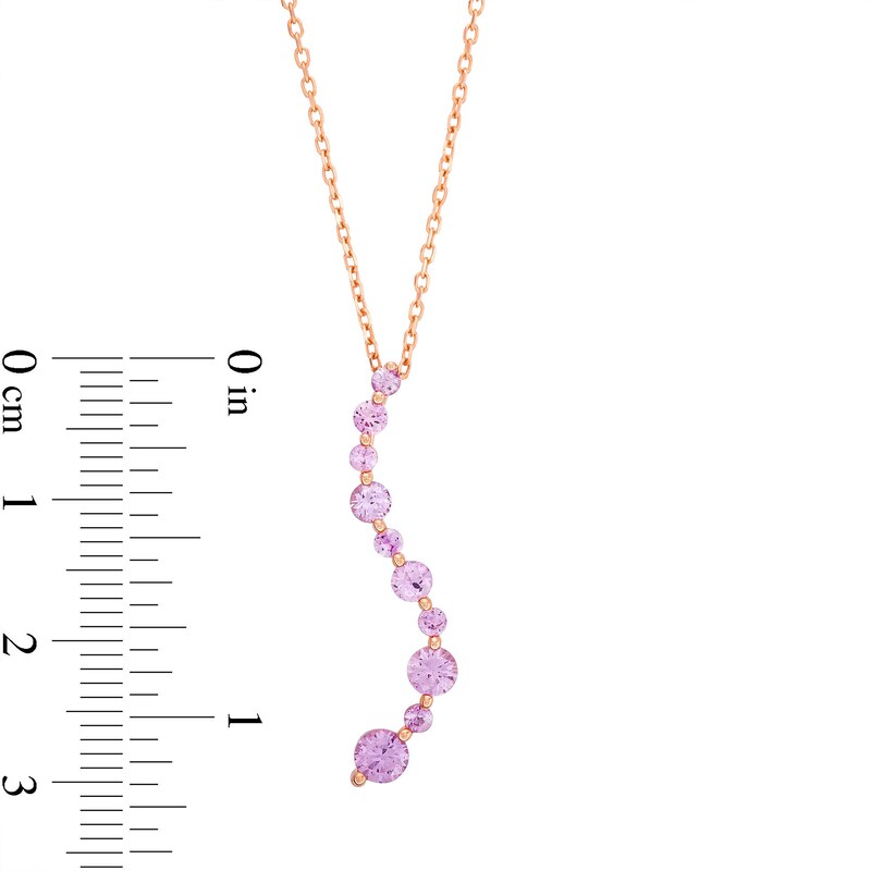 Main Image 4 of Journey Pink Lab-Created Sapphire Curved Pendant in Sterling Silver with 14K Rose Gold Plate