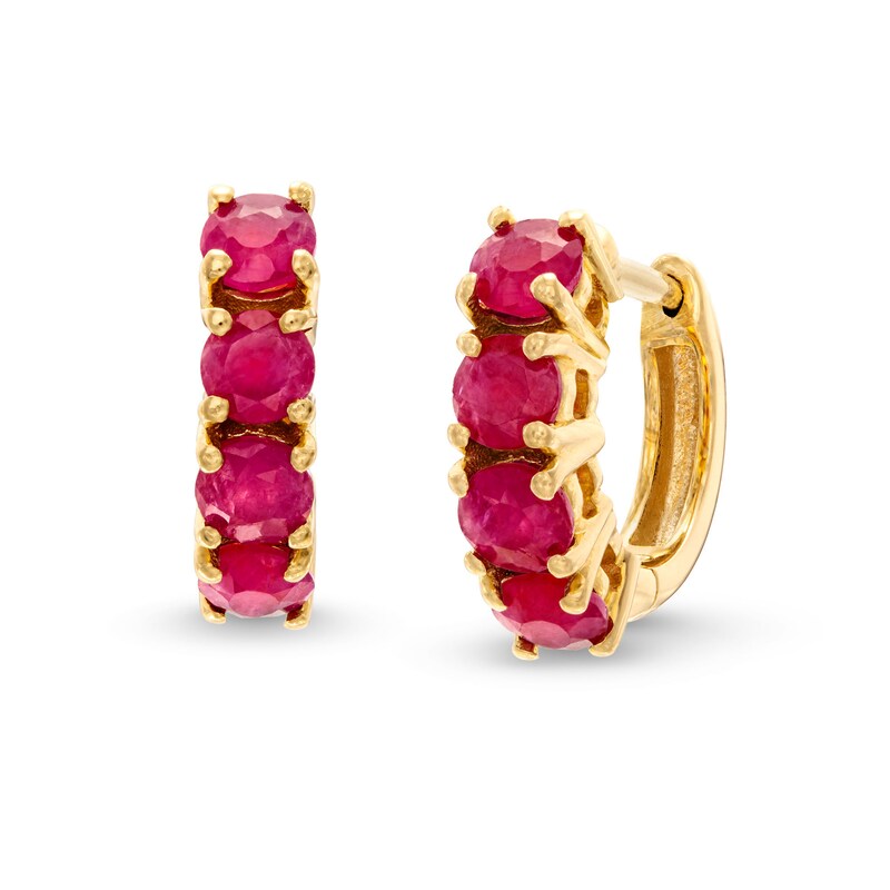 Main Image 1 of Certified Ruby Huggie Hoop Earrings in 10K Gold