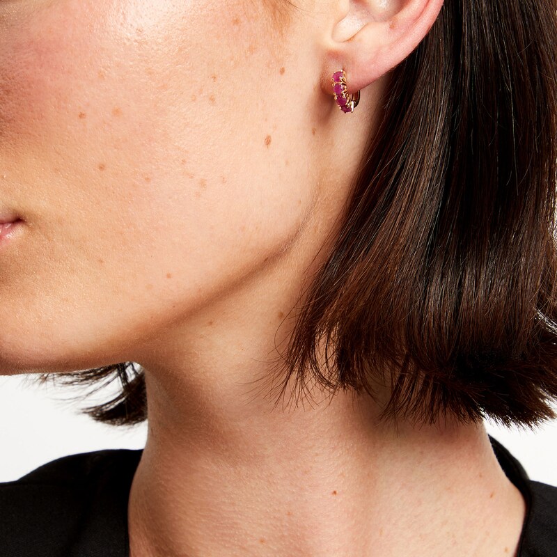 Main Image 2 of Certified Ruby Huggie Hoop Earrings in 10K Gold