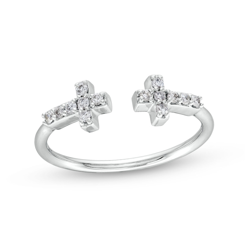 Main Image 1 of 1/6 CT. T.W. Diamond Double Cross Ring in 10K White Gold