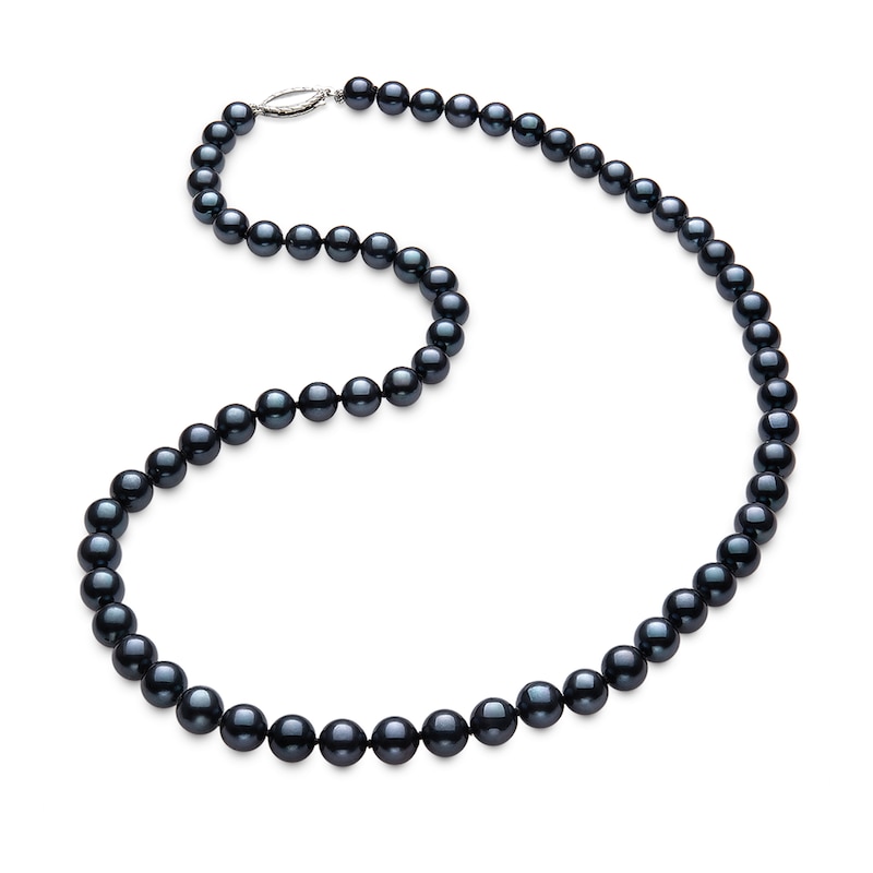 6.0mm Black Cultured Akoya Pearl Strand Necklace with Sterling Silver Clasp