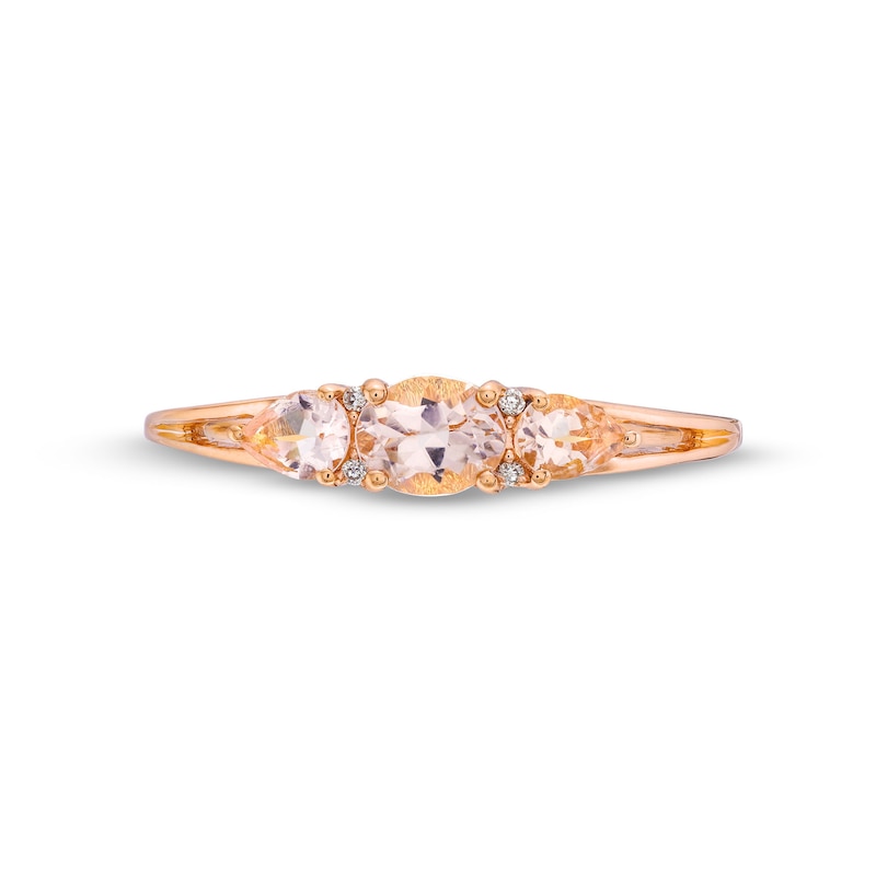 Oval and Pear-Shaped Morganite with Diamond Accent Three Stone Ring in 10K Rose Gold