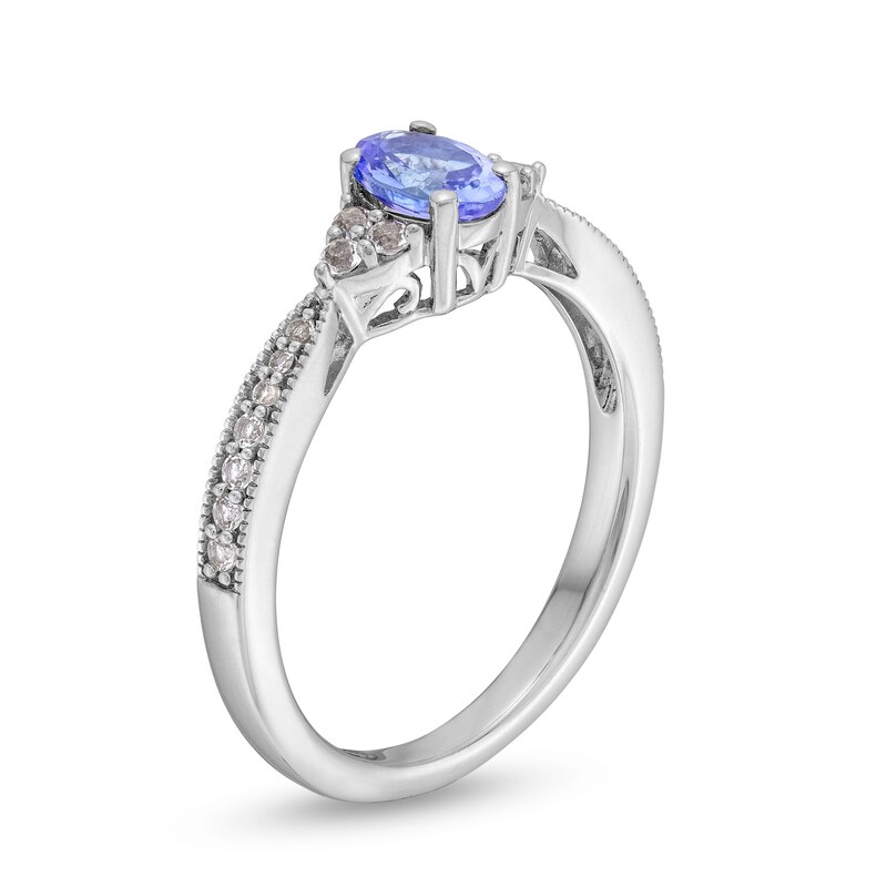 Main Image 3 of Oval Tanzanite and White Lab-Created Sapphire Tri-Sides Vintage-Style Ring in Sterling Silver