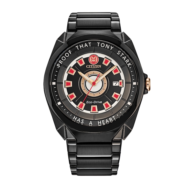 Main Image 1 of Men's Citizen Eco-Drive® Tony Stark "I Love You 3000" Black IP Watch with Black Dial (Model: AW1019-52W)