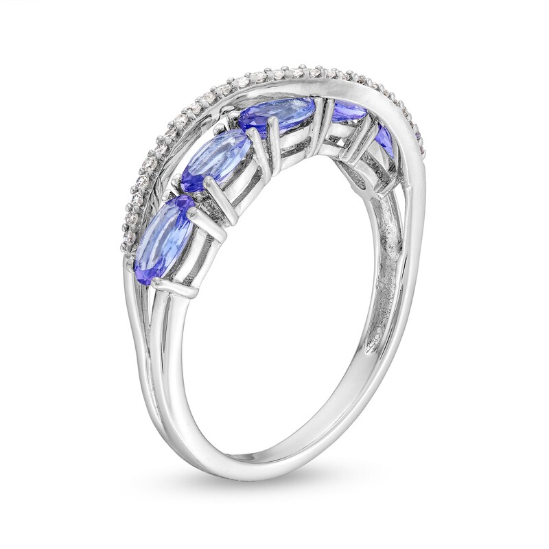 Main Image 3 of Oval Tanzanite and 1/15 CT. T.W. Diamond Five Stone Criss-Cross Ring in Sterling Silver