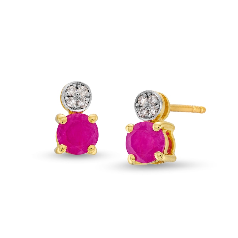 Main Image 1 of Certified Ruby and Diamond Accent Stacked Stud Earrings in 10K Gold