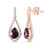 Thumbnail Image 1 of EFFY™ Collection Pear-Shaped Rhodolite Garnet and 1/3 CT. T.W. Diamond Open Frame Drop Earrings in 14K Rose Gold