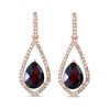 Thumbnail Image 2 of EFFY™ Collection Pear-Shaped Rhodolite Garnet and 1/3 CT. T.W. Diamond Open Frame Drop Earrings in 14K Rose Gold