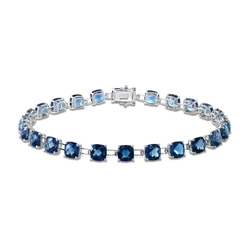 Main Image 1 of EFFY™ Collection Cushion-Shaped London Blue Topaz Line Bracelet in White 14K Gold