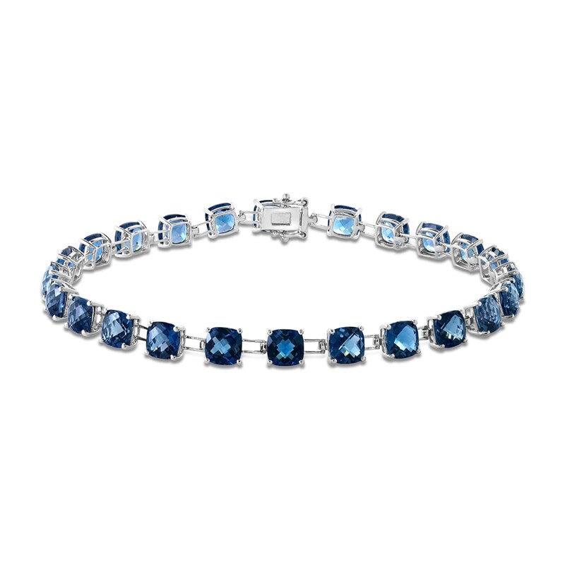 EFFY™ Collection Cushion-Cut London Blue Topaz Line Bracelet in White 14K Gold