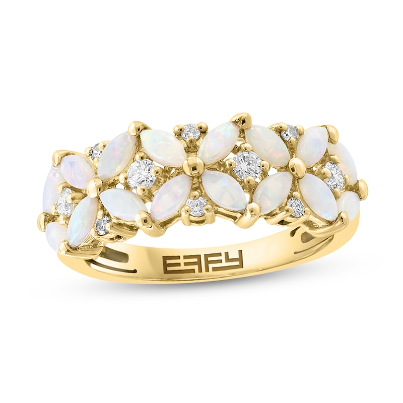 Main Image 1 of EFFY™ Collection Opal and 1/5 CT. T.W. Diamond Cluster Ring 14K Gold