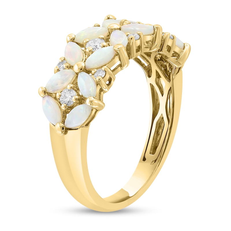 Main Image 2 of EFFY™ Collection Opal and 1/5 CT. T.W. Diamond Cluster Ring 14K Gold