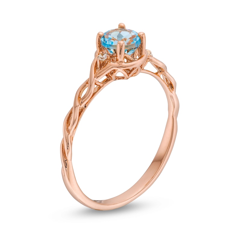 Main Image 3 of Aquamarine and Diamond Accent Braided Shank Ring in 10K Rose Gold