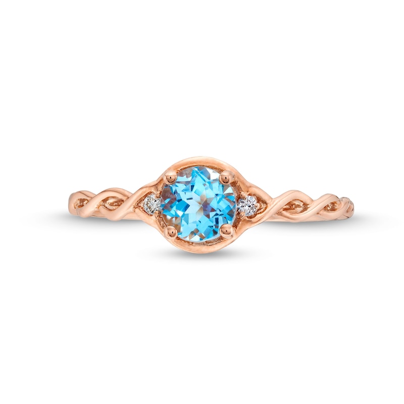Main Image 4 of Aquamarine and Diamond Accent Braided Shank Ring in 10K Rose Gold