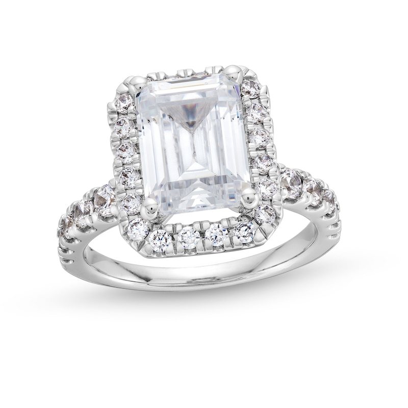 4 CT. T.W. Emerald-Cut Certified Lab-Created Diamond Frame Engagement Ring in 14K White Gold (F/VS2)