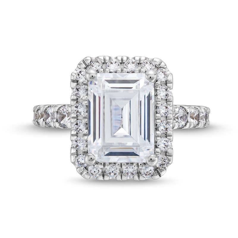 4 CT. T.W. Emerald-Cut Certified Lab-Created Diamond Frame Engagement Ring in 14K White Gold (F/VS2)