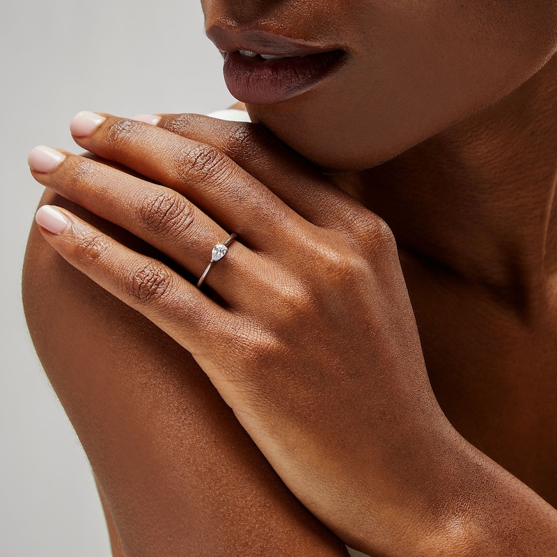 Main Image 2 of 1/4 CT. Pear-Shaped Diamond Sideways Solitaire Engagement Ring in 14K White Gold (I/I1)