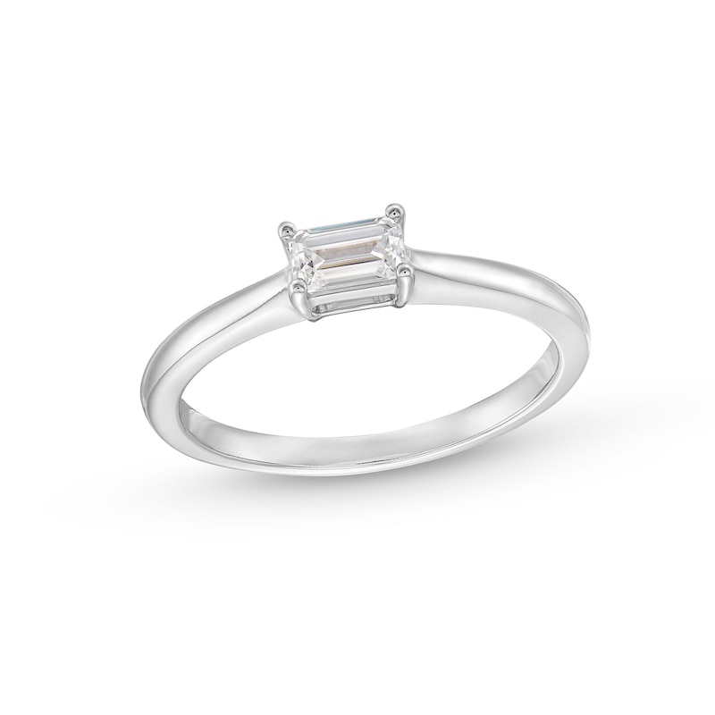 Main Image 1 of 1/4 CT. Emerald-Cut Diamond Sideways Solitaire Engagement Ring in 14K White Gold (I/I1)