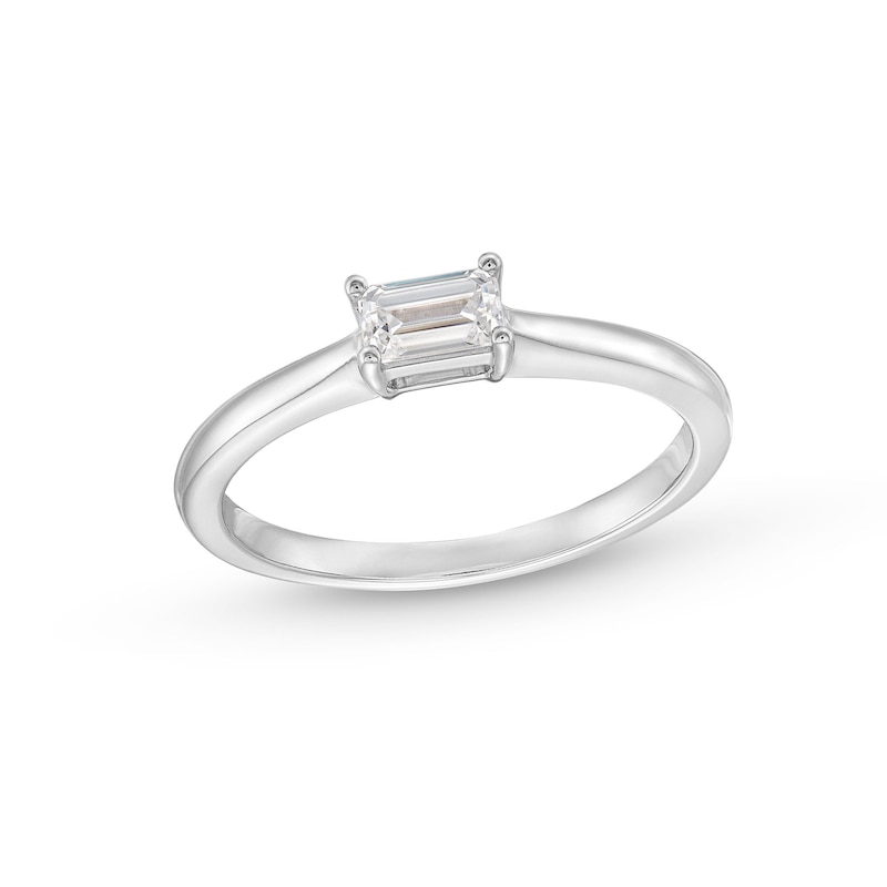 1/4 CT. Emerald-Cut Diamond Sideways Solitaire Engagement Ring in 14K White Gold (I/I1)