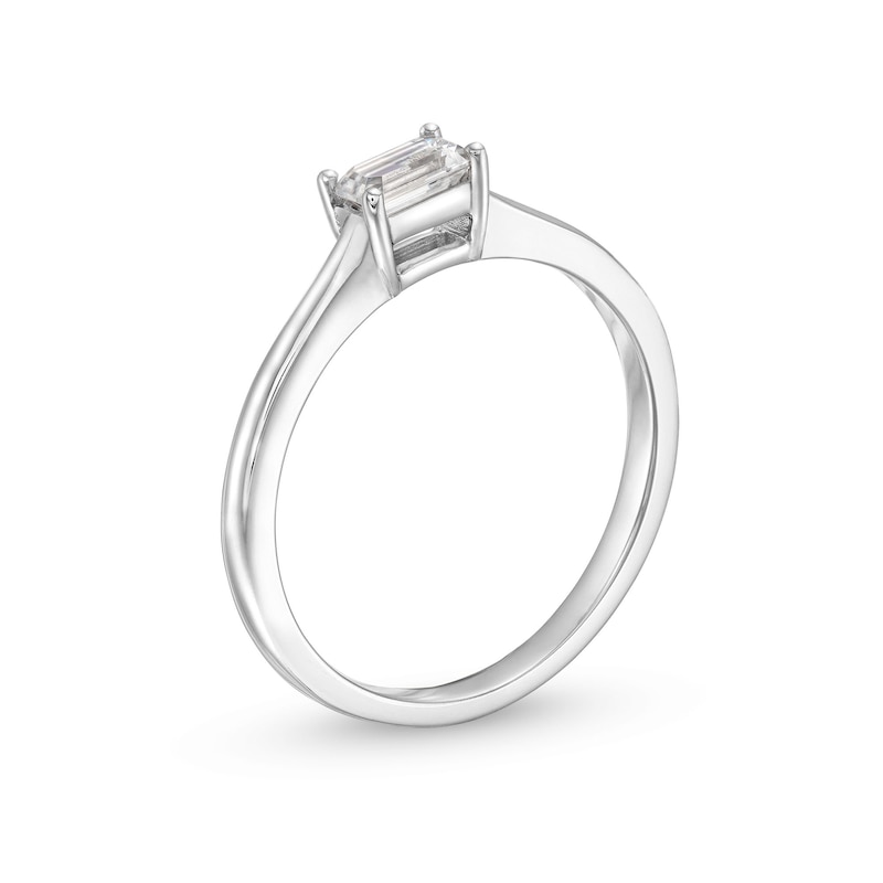 Main Image 3 of 1/4 CT. Emerald-Cut Diamond Sideways Solitaire Engagement Ring in 14K White Gold (I/I1)