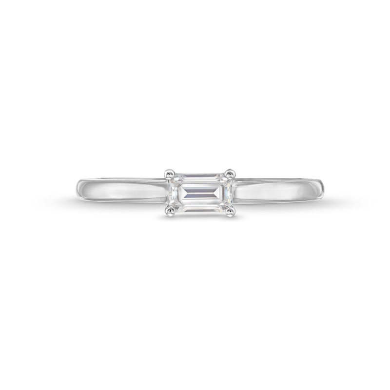 Main Image 4 of 1/4 CT. Emerald-Cut Diamond Sideways Solitaire Engagement Ring in 14K White Gold (I/I1)