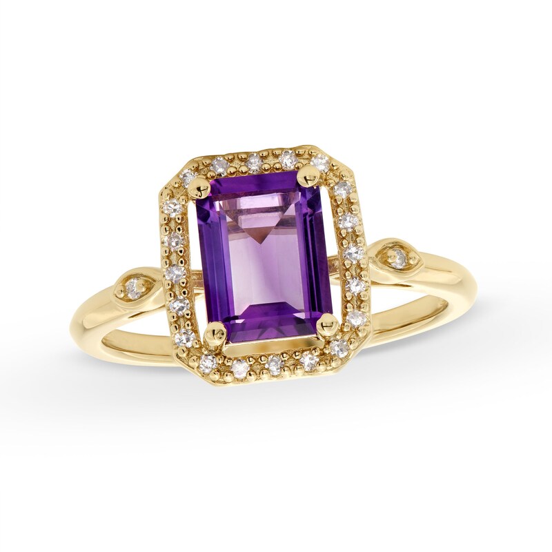 Main Image 1 of Princess-Cut Amethyst and 1/10 CT. T.W. Diamond Open Octagon Frame Ring in 10K Gold