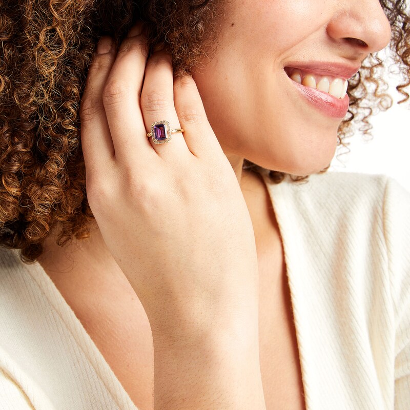 Main Image 2 of Princess-Cut Amethyst and 1/10 CT. T.W. Diamond Open Octagon Frame Ring in 10K Gold