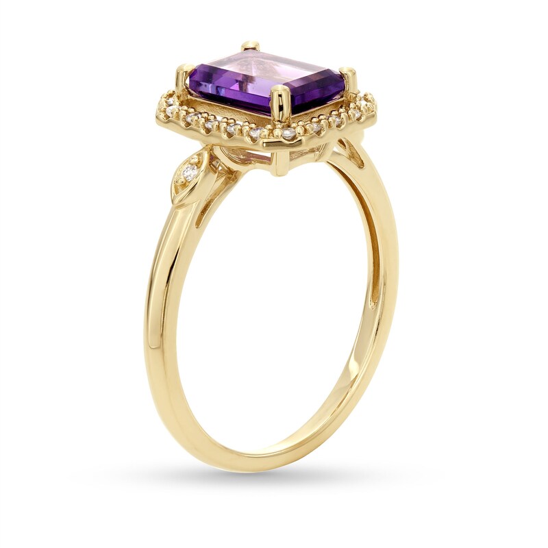 Main Image 3 of Princess-Cut Amethyst and 1/10 CT. T.W. Diamond Open Octagon Frame Ring in 10K Gold