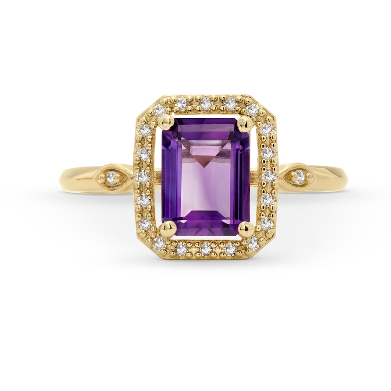 Main Image 4 of Princess-Cut Amethyst and 1/10 CT. T.W. Diamond Open Octagon Frame Ring in 10K Gold