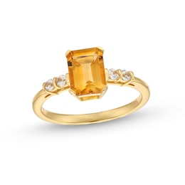 Emerald-Cut Citrine and 1/10 CT. T.W. Diamond Ring 10K Gold