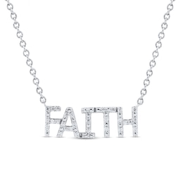1/10 CT. T.W. Diamond &quot;FAITH&quot; Necklace in Sterling Silver - 17.76&quot;