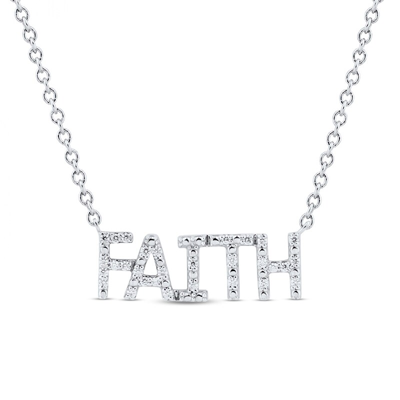 Main Image 1 of 1/10 CT. T.W. Diamond "FAITH" Necklace in Sterling Silver - 17.76"